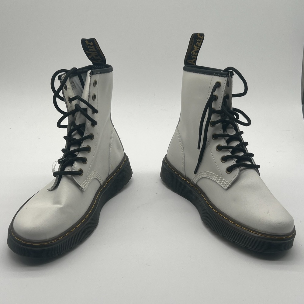 Dr. Martens Zavala White Leather Combat Boots Lace Up Womens 8 Mens 7 UK 6 EU 39